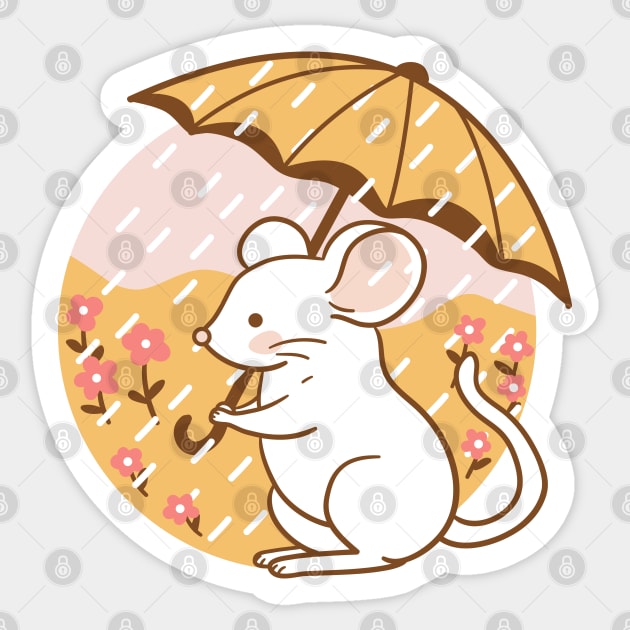 Little Mouse in the Rain Sticker by Wlaurence